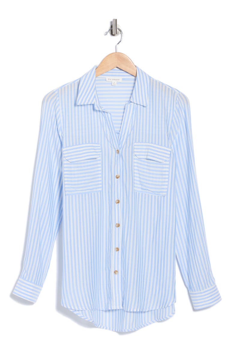 Stripe Long Sleeve Button-Up Shirt, Alternate, color, BLUE