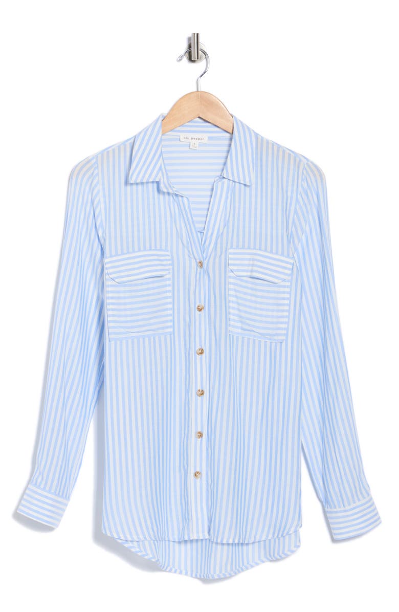 Blu Pepper Stripe Long Sleeve Button-Up Shirt, Alternate, color, Blue