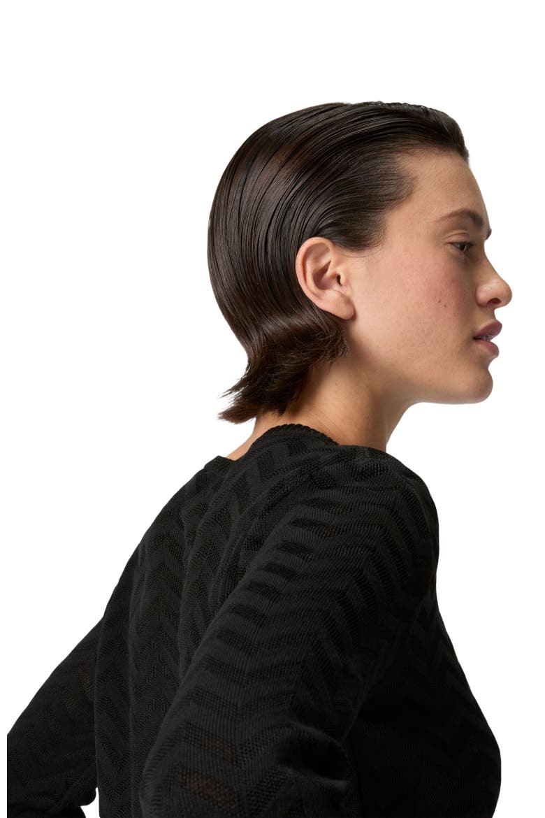 Crew-neck Stretch Pullover In Cotton And Viscose Chevron, Alternate, color, Black