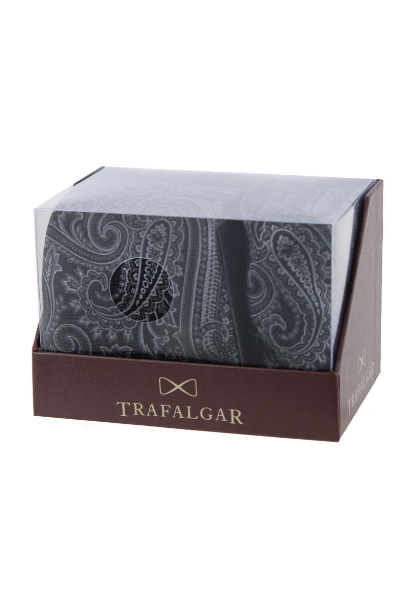 Sobee Paisley Silk Necktie and Pocket Square, Alternate, color, Black