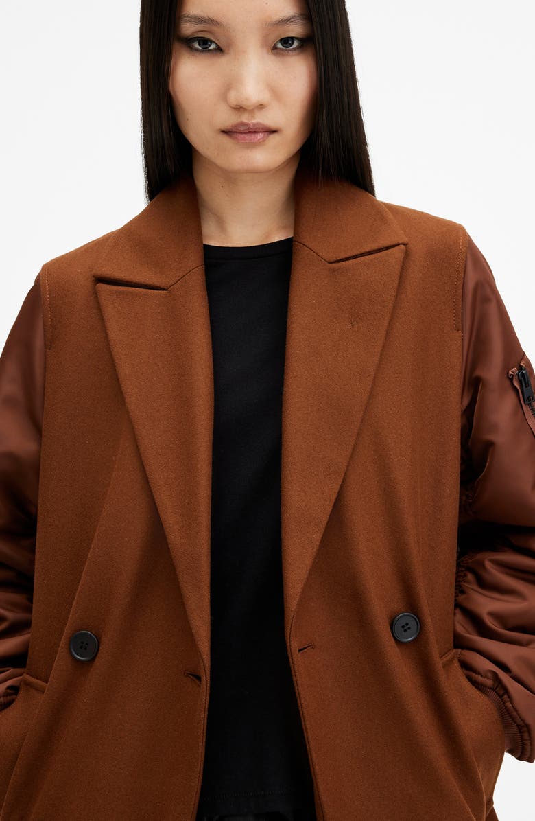 AllSaints Paulah Mixed Media Wool Blend Coat, Alternate, color, Sugar Brown
