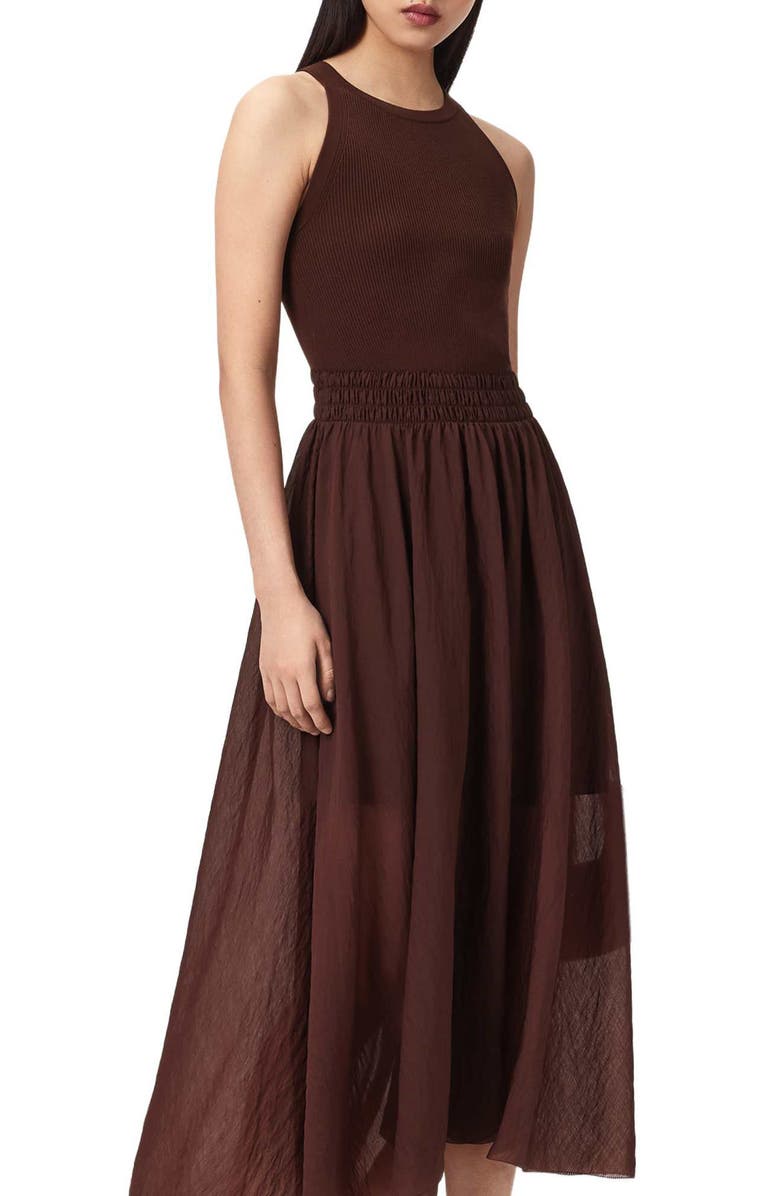 AllSaints Zenia Sleeveless Asymmetric Hem Dress, Alternate, color, Bitter Brown