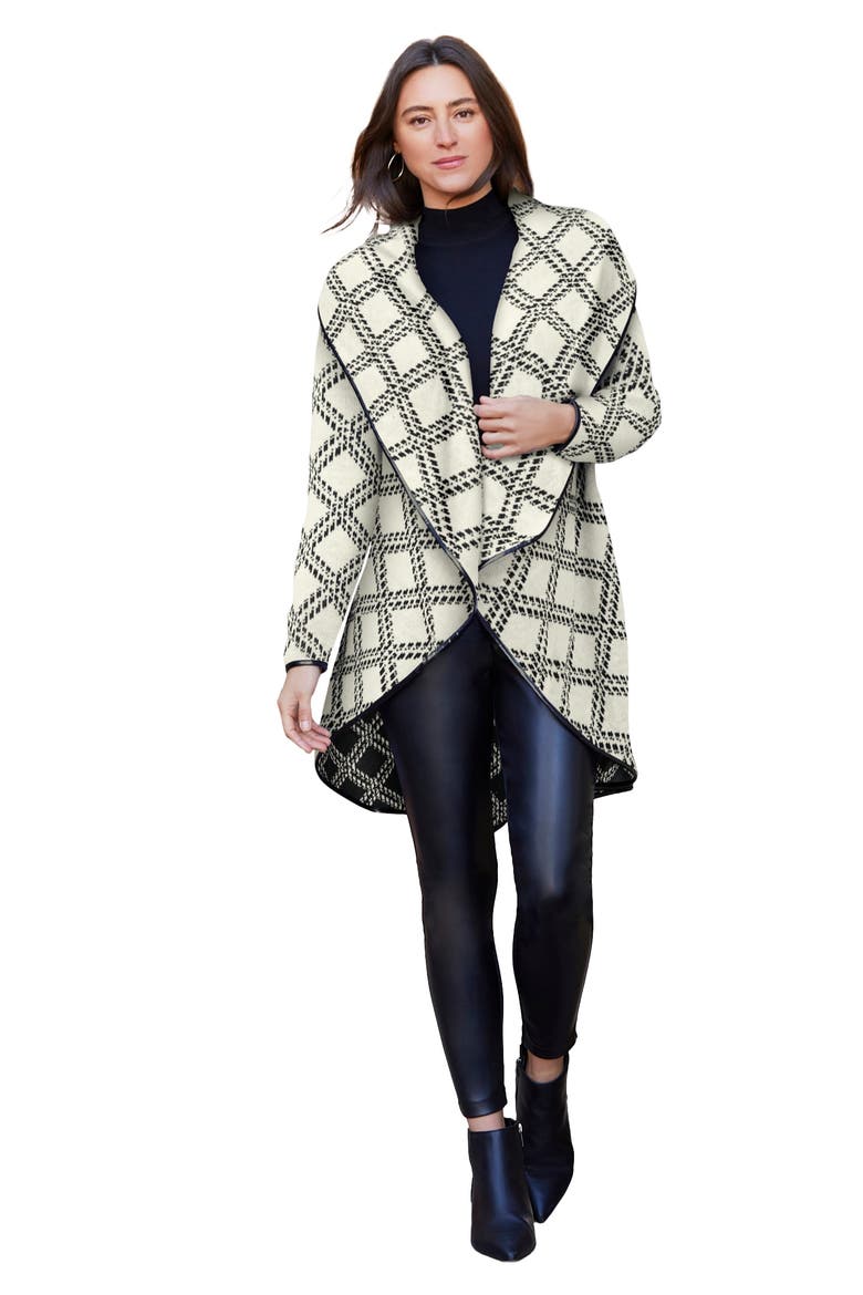Faux Leather-Trim Sweater, Main, color, IVORY WINDOWPANE