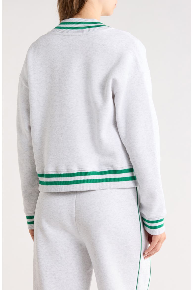 Silicone Varsity Stripe Fleece Zip Jacket, Alternate, color, HEATHER LIGHT GREY/ GREEN