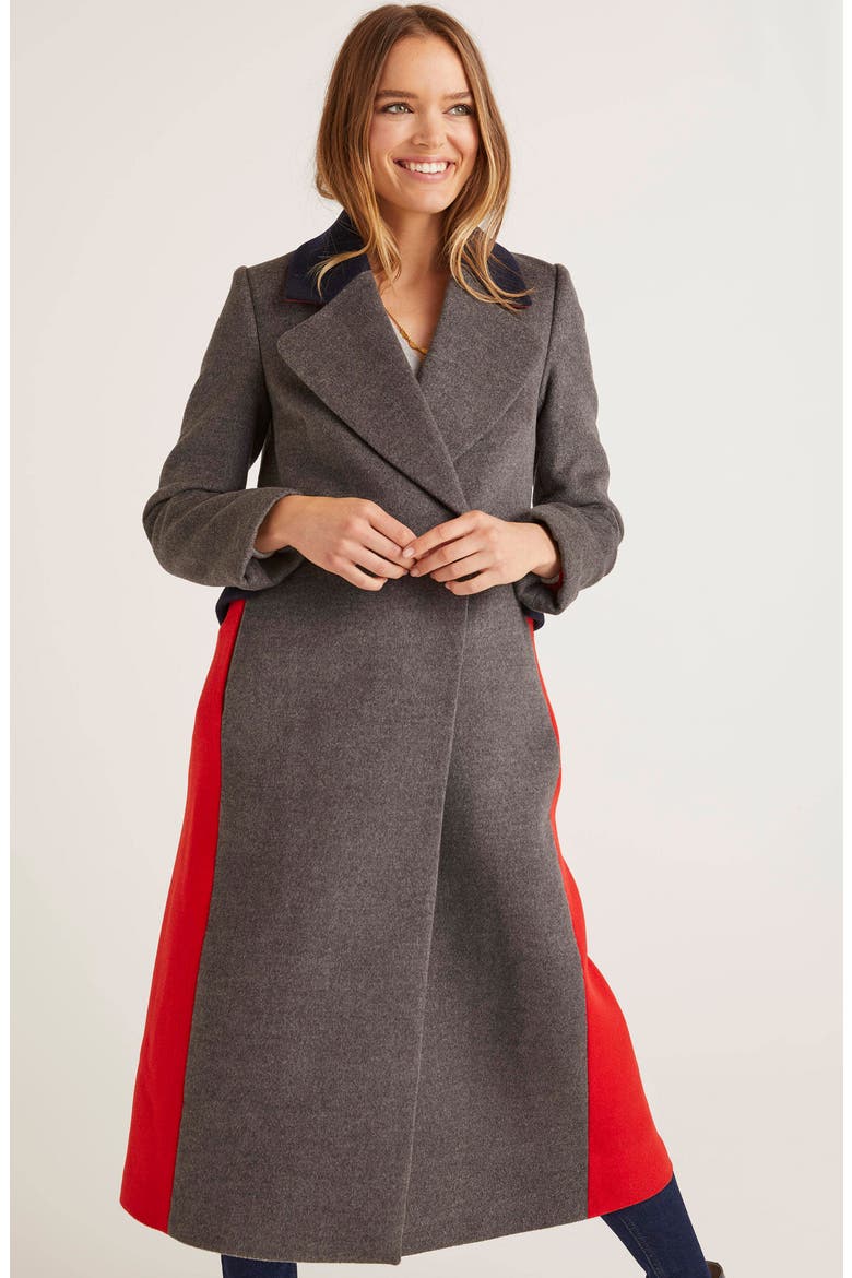 Burney Colorblock Wool Blend Coat, Alternate, color, GREY MARL/ POSTBOX RED/ NAVY