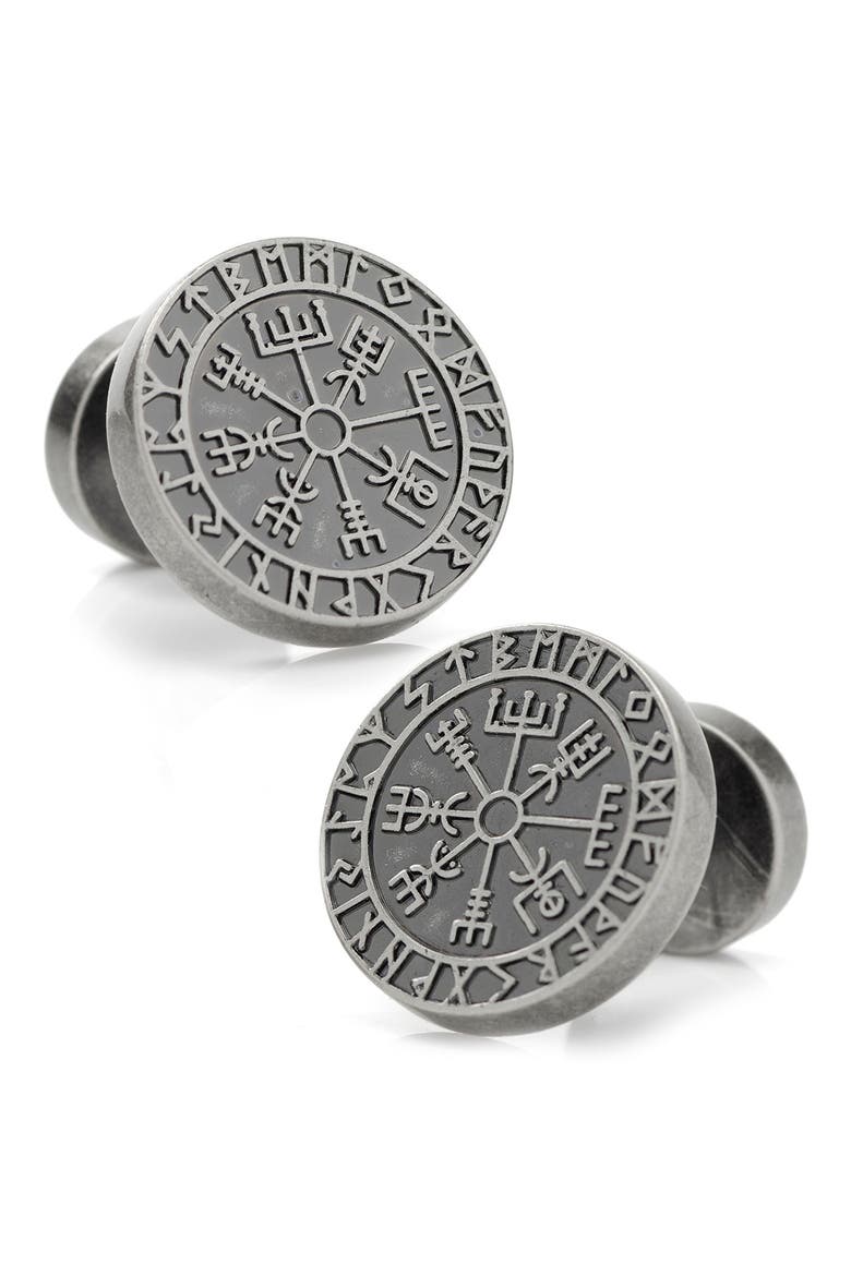 Viking Compass Cuff Links, Main, color, SILVER