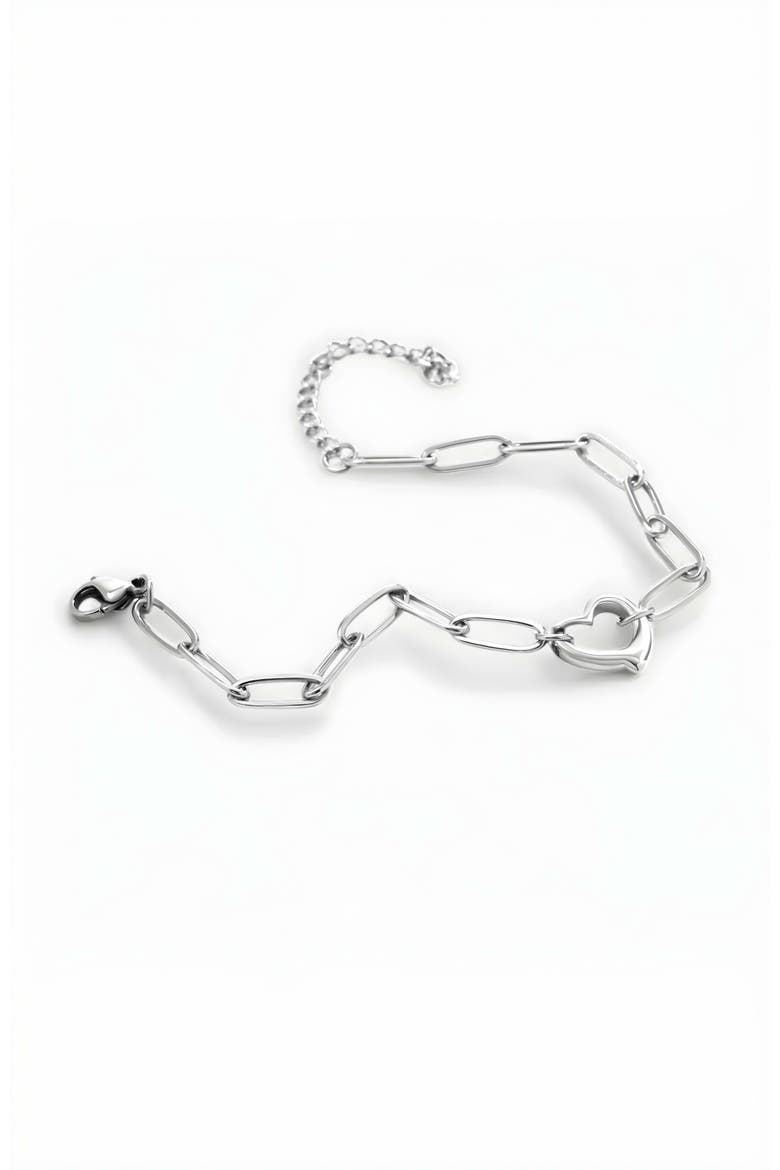 Open Heart Paperclip Chain Bracelet, Alternate, color, Silver