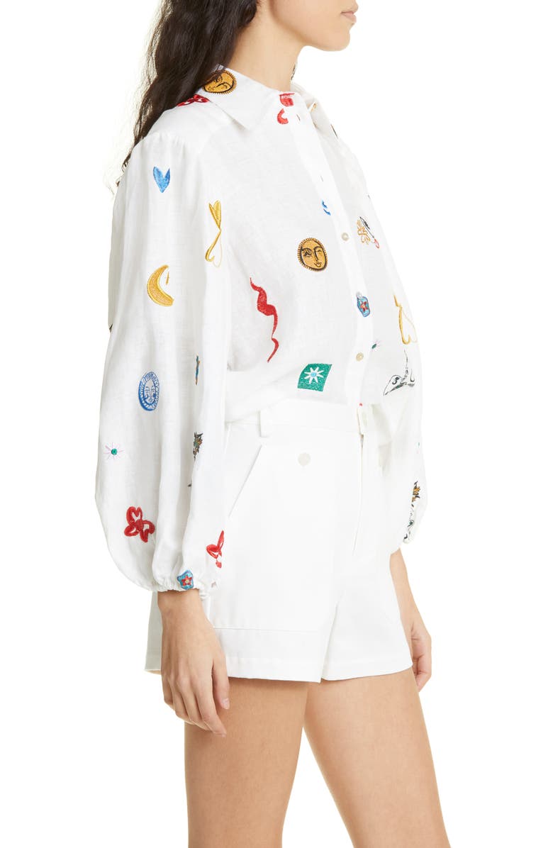 ALEMAIS Soleil Embroidered Linen Button-Up Shirt, Alternate, color, 