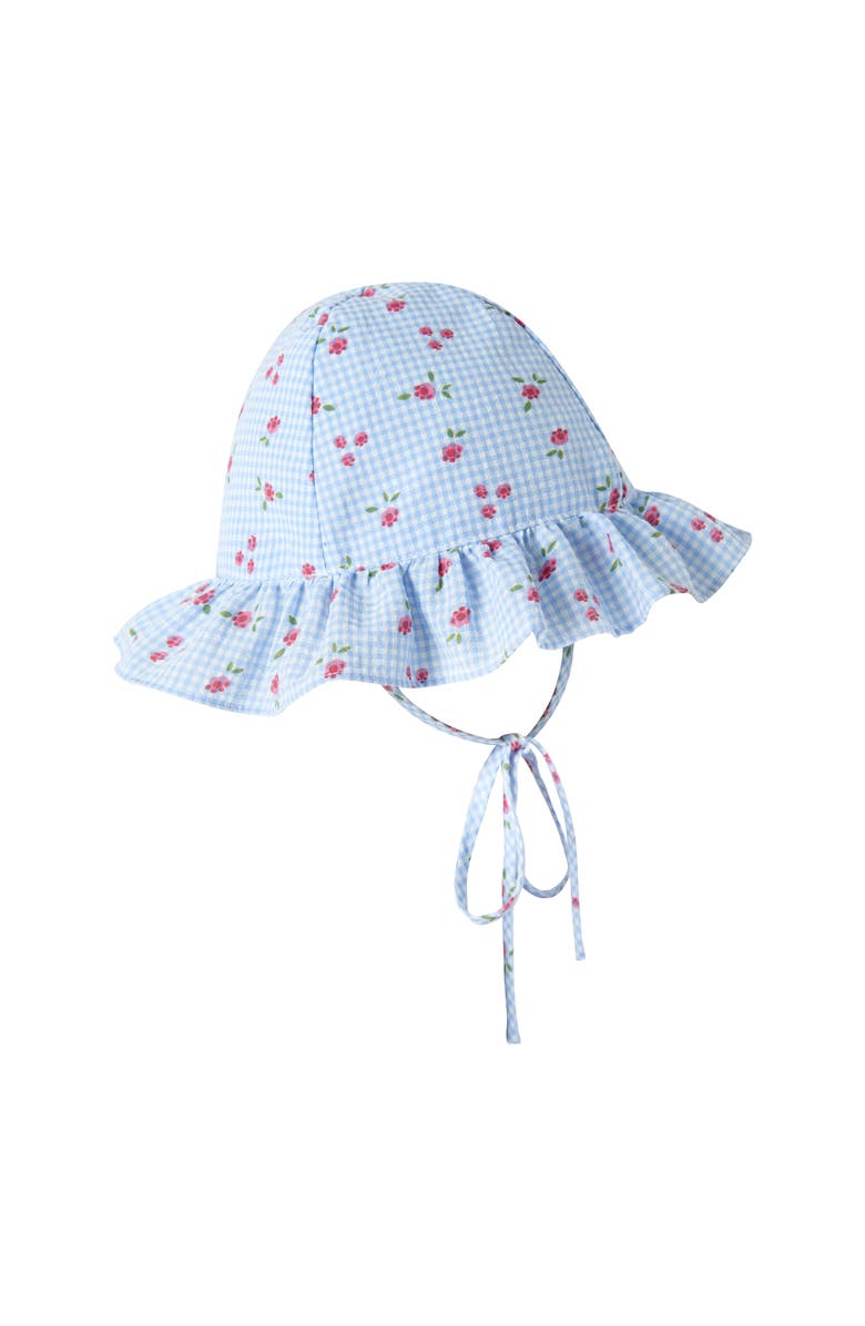 Rachel Riley Gingham Floral Sundress & Hat, Alternate, color, Blue