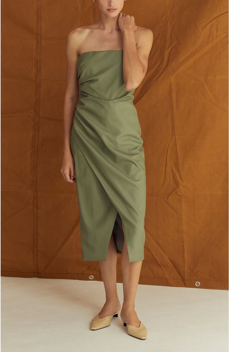 CRESCENT Faux leather Tube Midi Dress, Alternate, color, Eucalyptus