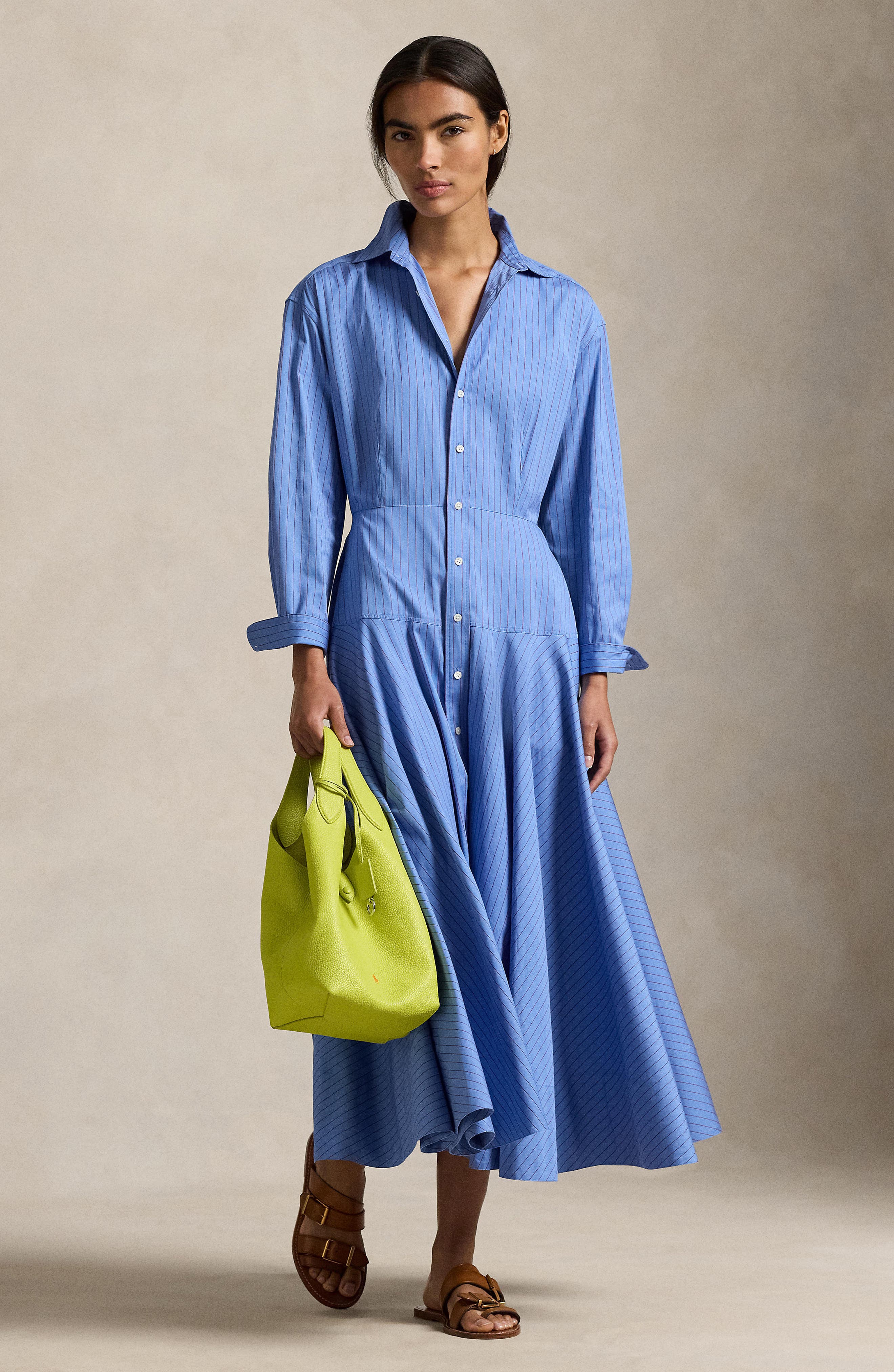 striped cotton poplin shirt dress 100% Organic Cotton Drop Waist Shirt Dress in Tribeca Stripe