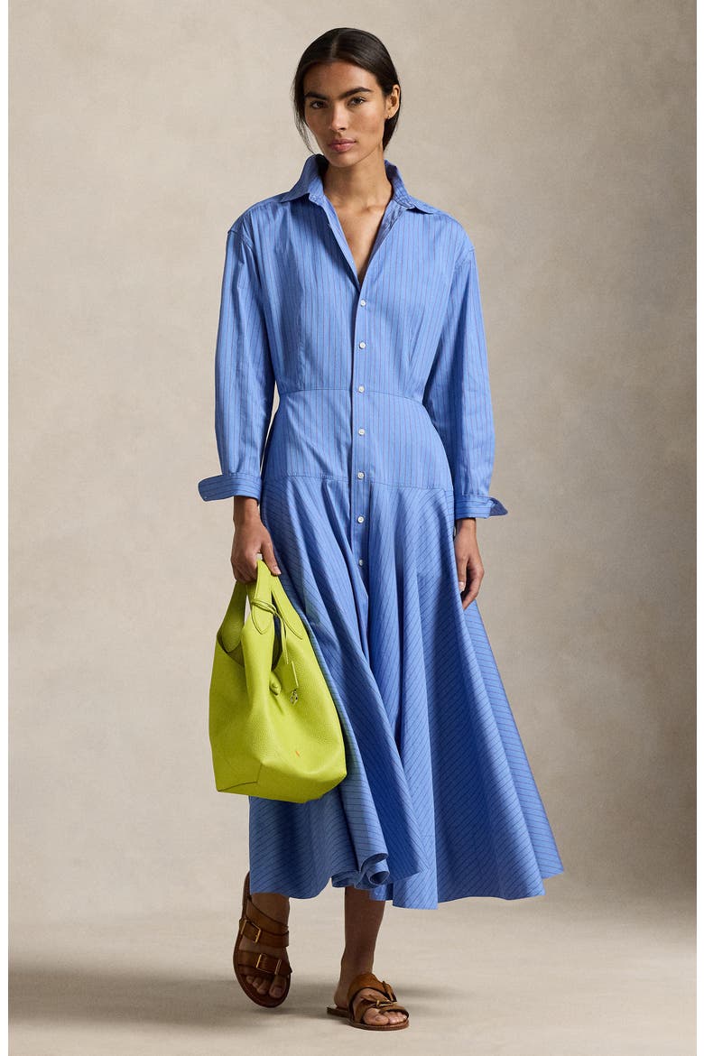 Stripe Cotton Poplin Shirtdress, Alternate, color, 1970 BLUE-RED