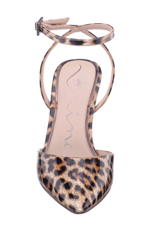 Nina Nasha Ankle Strap Pointed Toe Pump In Animal Print