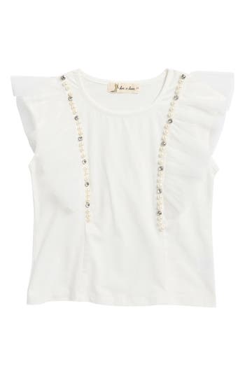 Doe A Dear Kids' Flutter Sleeve Embellished T-shirt In White