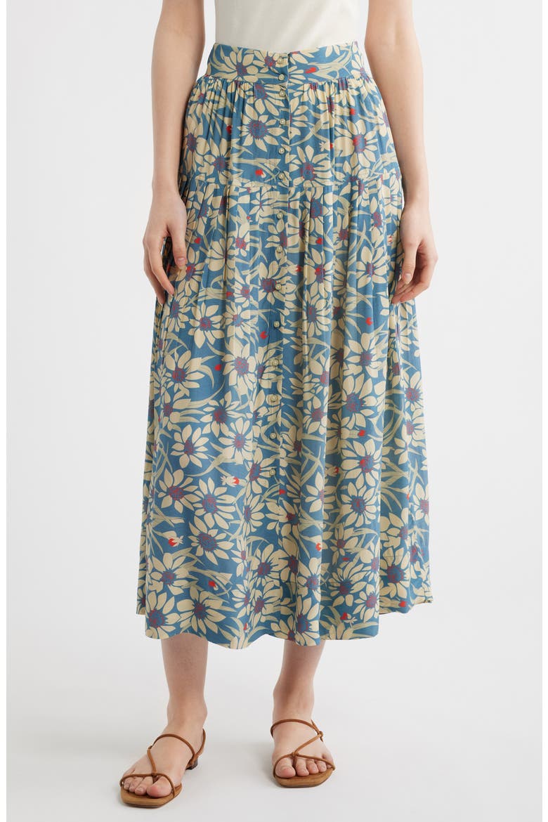 The Highland Floral Button Front Skirt, Main, color, BLUE SCATTERED BLOOM