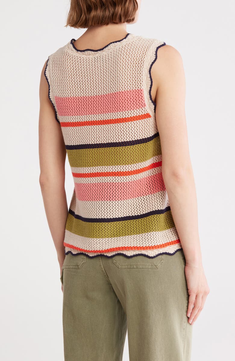 Stripe Sleeveless Open Stitch Cotton Sweater