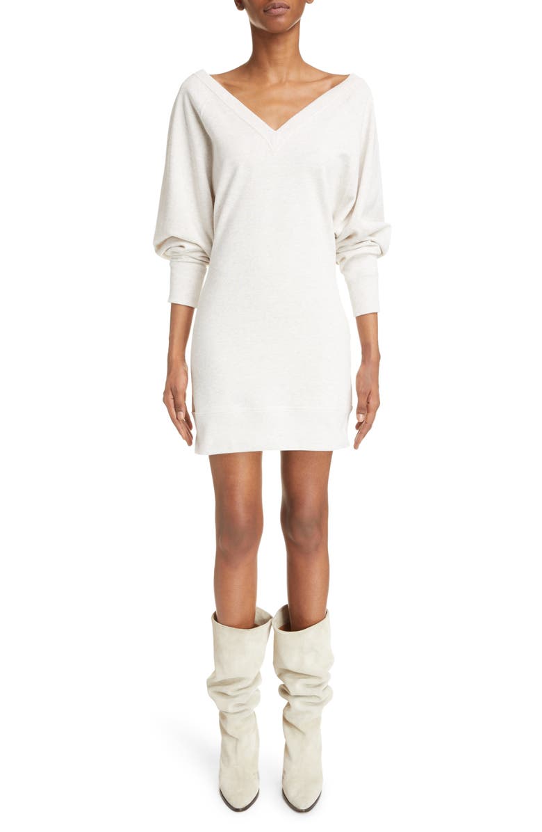 Isabel Marant Étoile Manuela Long Sleeve V-Neck Sweatshirt Dress, Main, color, Ecru