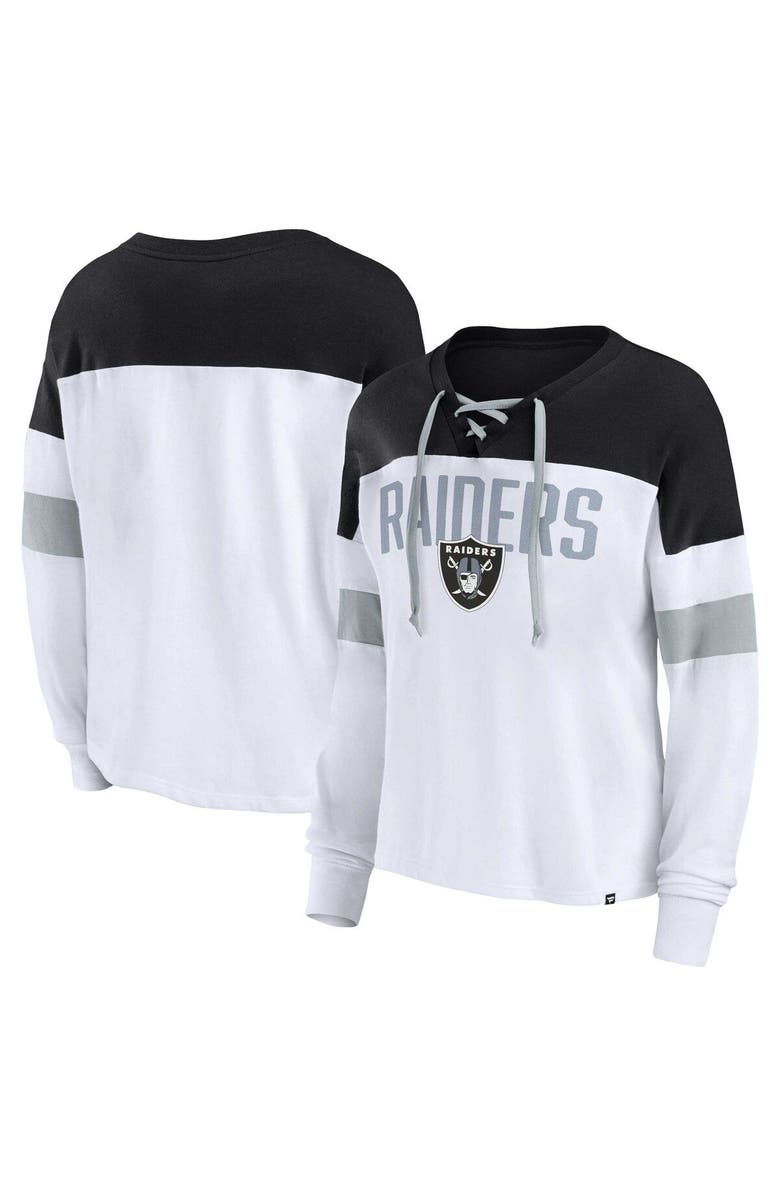 FANATICS Women's Fanatics Branded White/Black Las Vegas Raiders Plus Size Even Match Lace-Up Long Sleeve V-Neck Top, Main, color, White