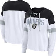 FANATICS Women's Fanatics Branded White/Black Las Vegas Raiders Plus Size Even Match Lace-Up Long Sleeve V-Neck Top