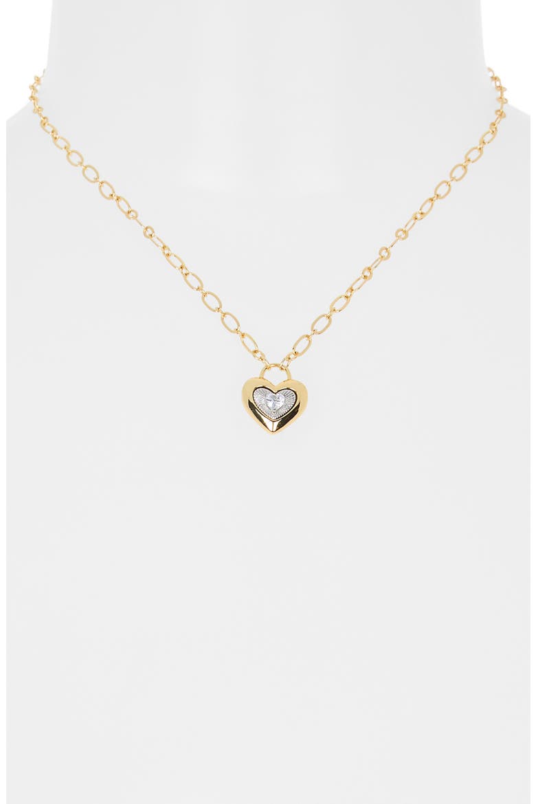 Cubic Zirconia Heart Lock Necklace, Alternate, color, CLEAR- SILVER- GOLD
