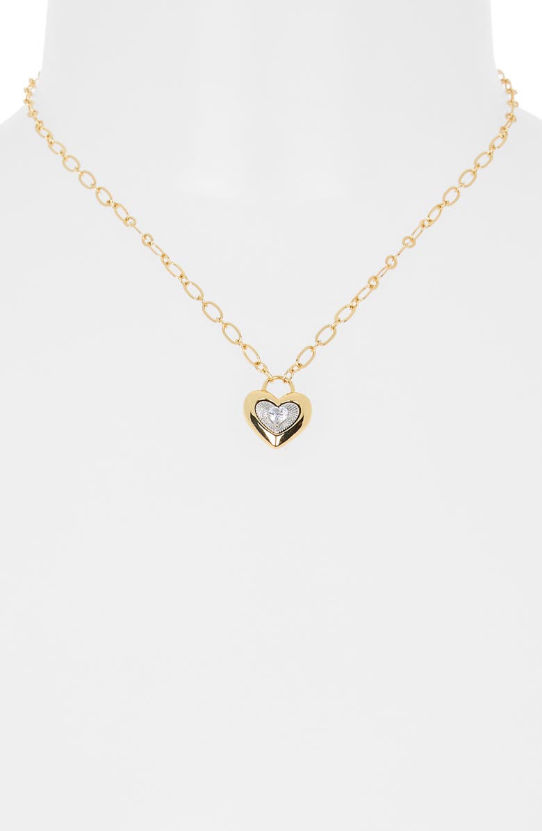Leith Cubic Zirconia Heart Lock Necklace, Alternate, color, Clear- Silver- Gold