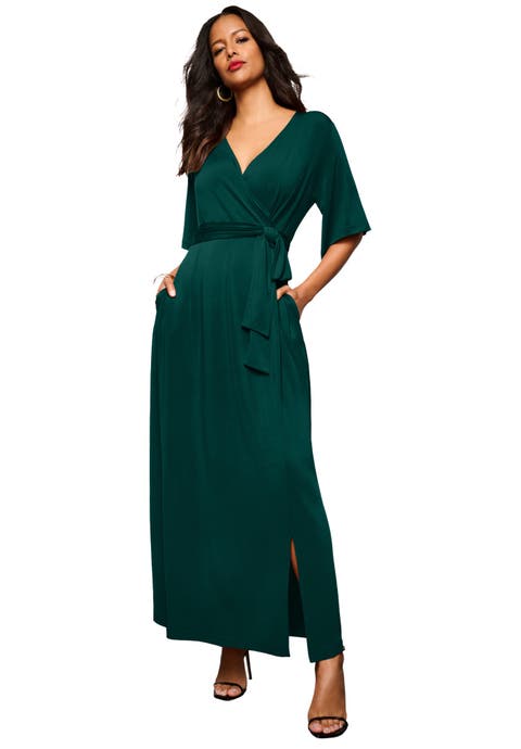 Plus Size Flutter Sleeve Wrap Maxi Dress
