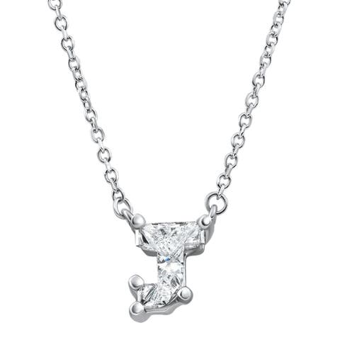 Diamond "J" Initial Pendant 18" Necklace 14K Gold Lab Grown