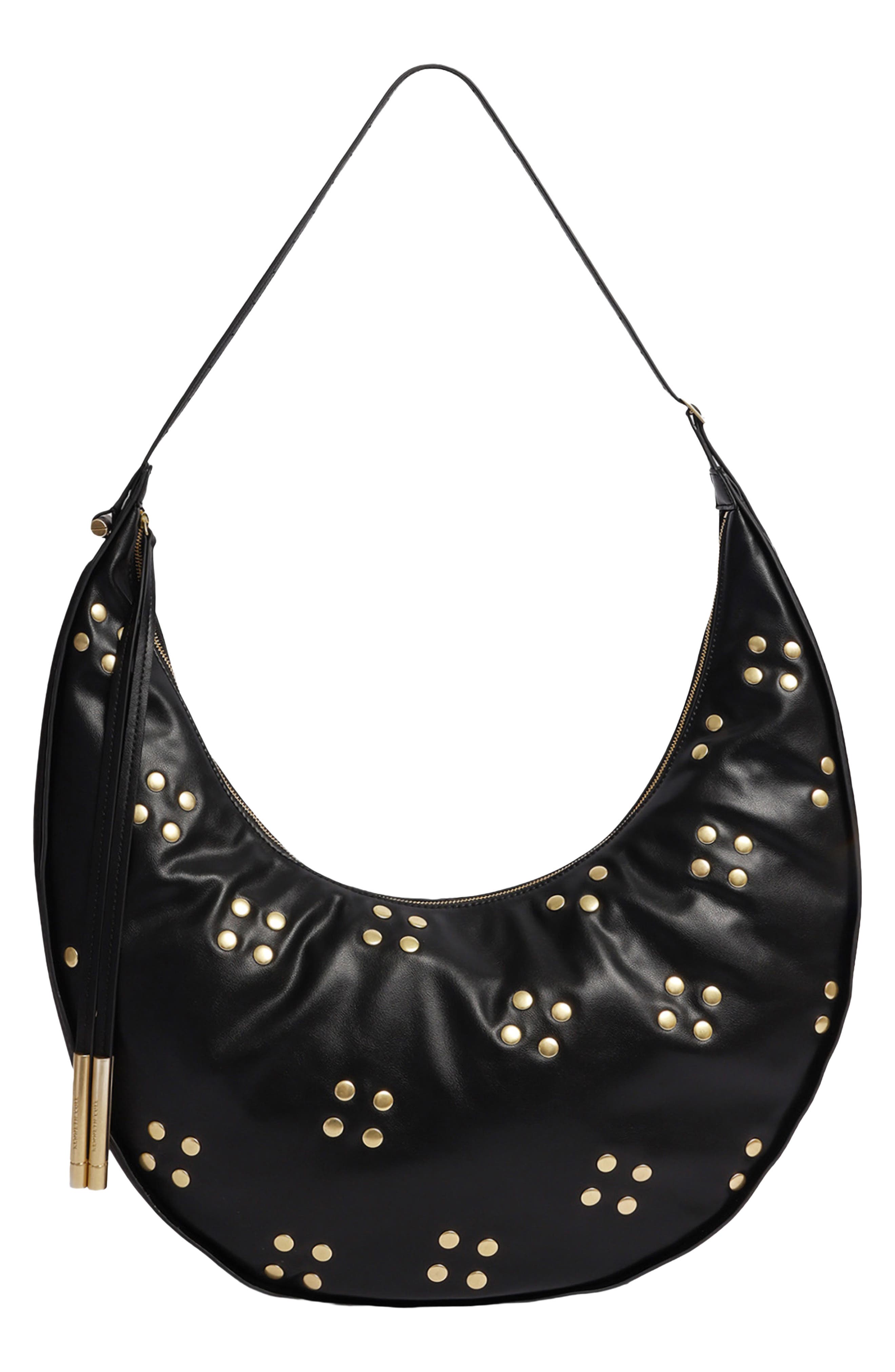 Floral Stud Large Hobo, Main, color, BLACK
