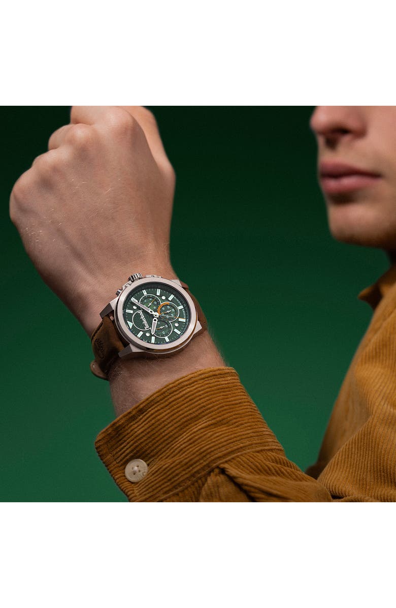 Timberland Fast Strike Multifunction Chronograph Leather Strap Watch, 46mm, Alternate, color, 