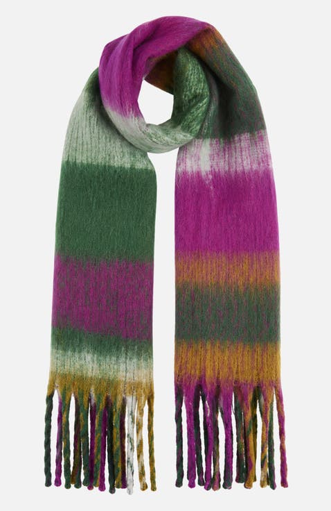 Oversize Brushed Fringe Checked Scarf
