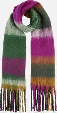 Yumi Oversize Brushed Fringe Checked Scarf