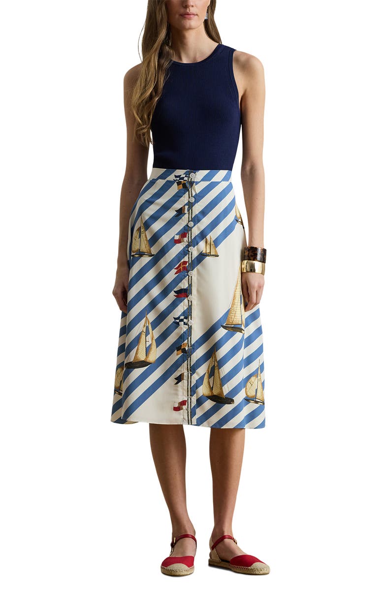 Lauren Ralph Lauren Print A-Line Midi Skirt, Alternate, color, Cream Multi