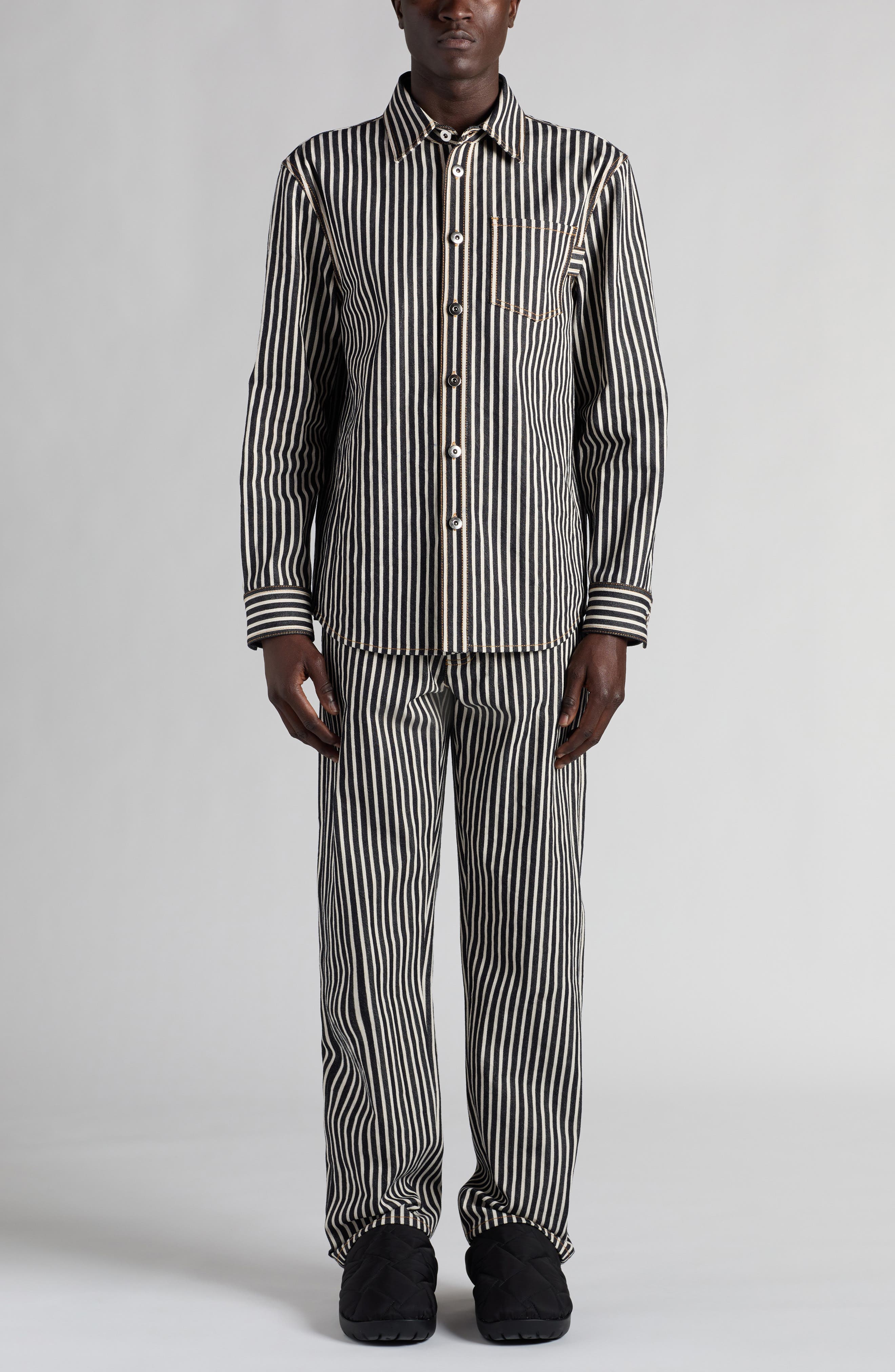 Regular Fit Engineer Stripe Cotton Drill Button-Up Shirt - image 2