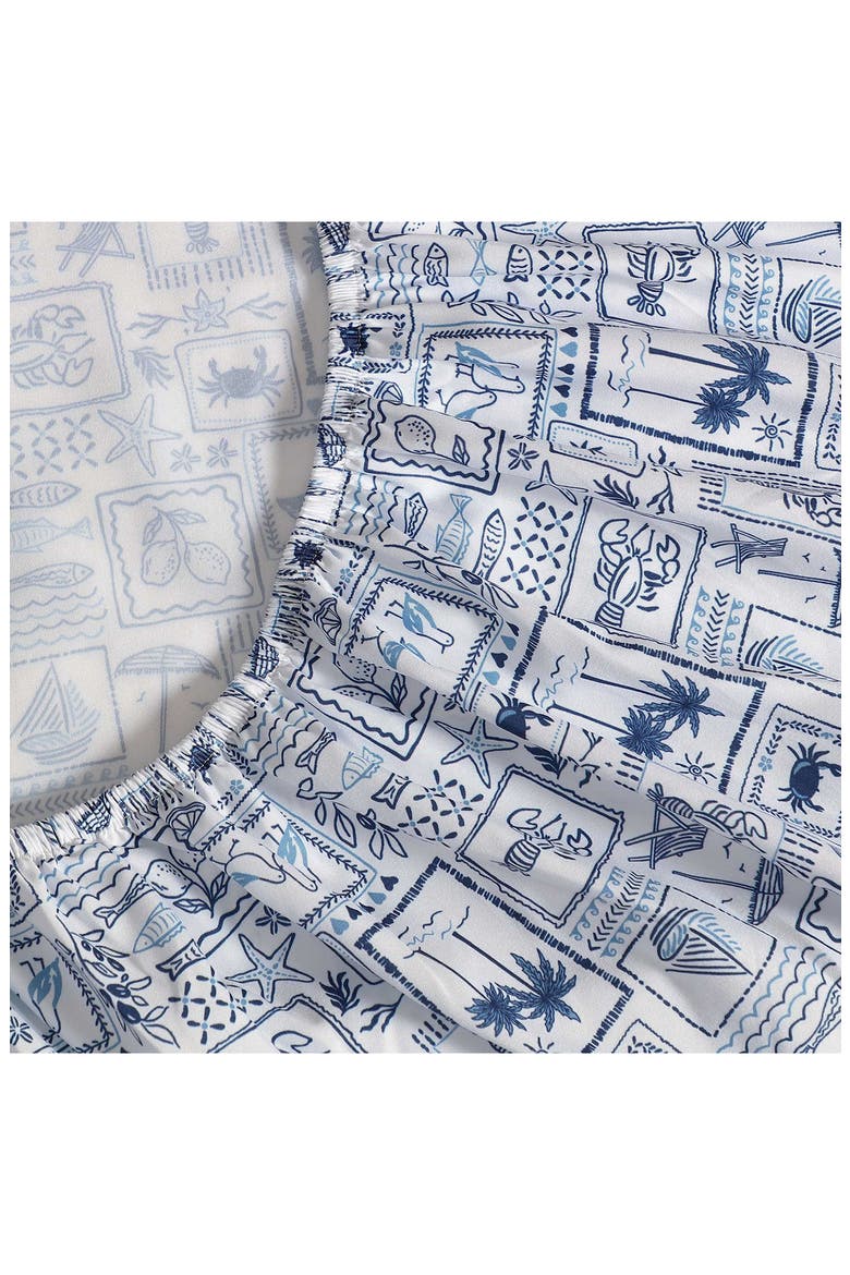 Beach Collage Cooling Microfiber Sheet Set, Alternate, color, BLUE/WHITE