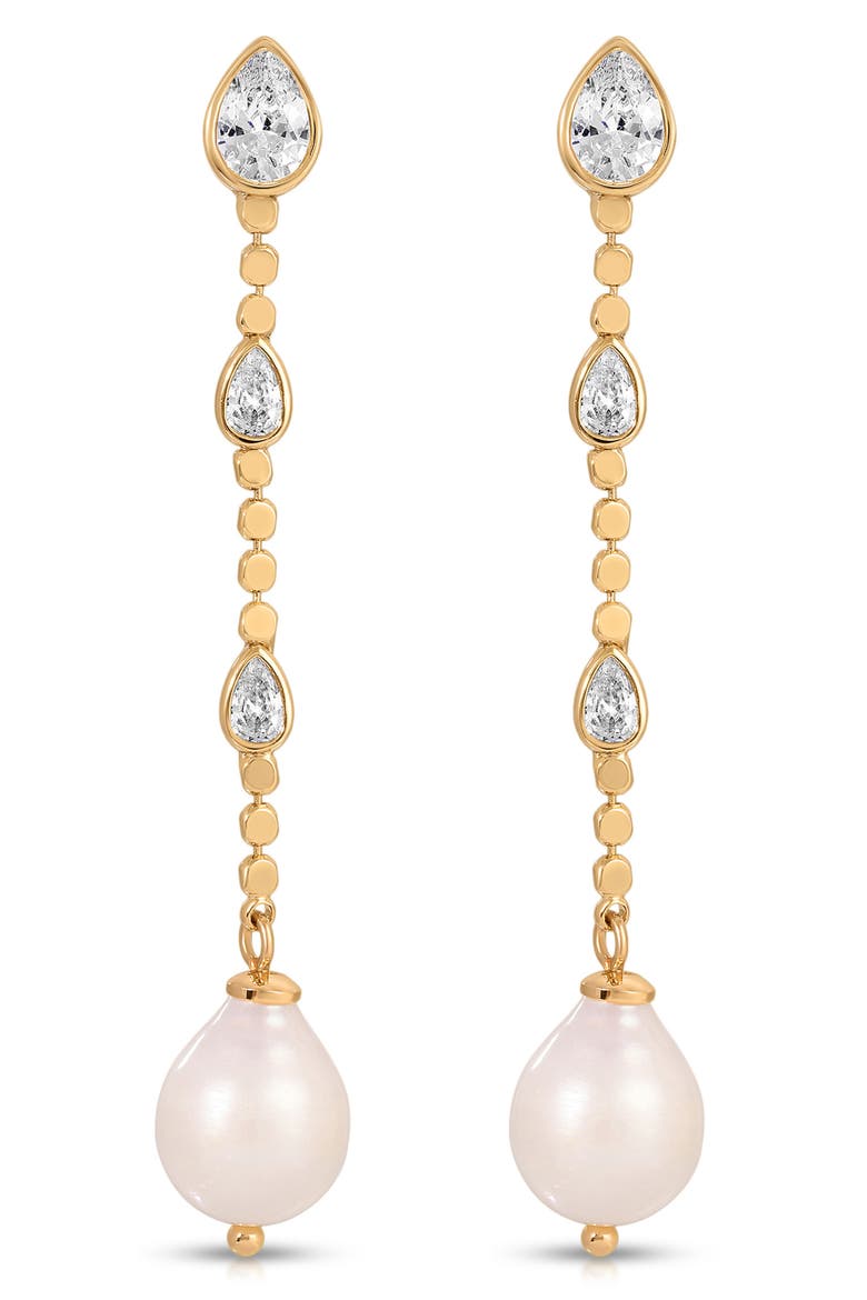 Teardrop Cubic Zirconia & Freshwater Pearl Drop Earrings, Main, color, GOLD