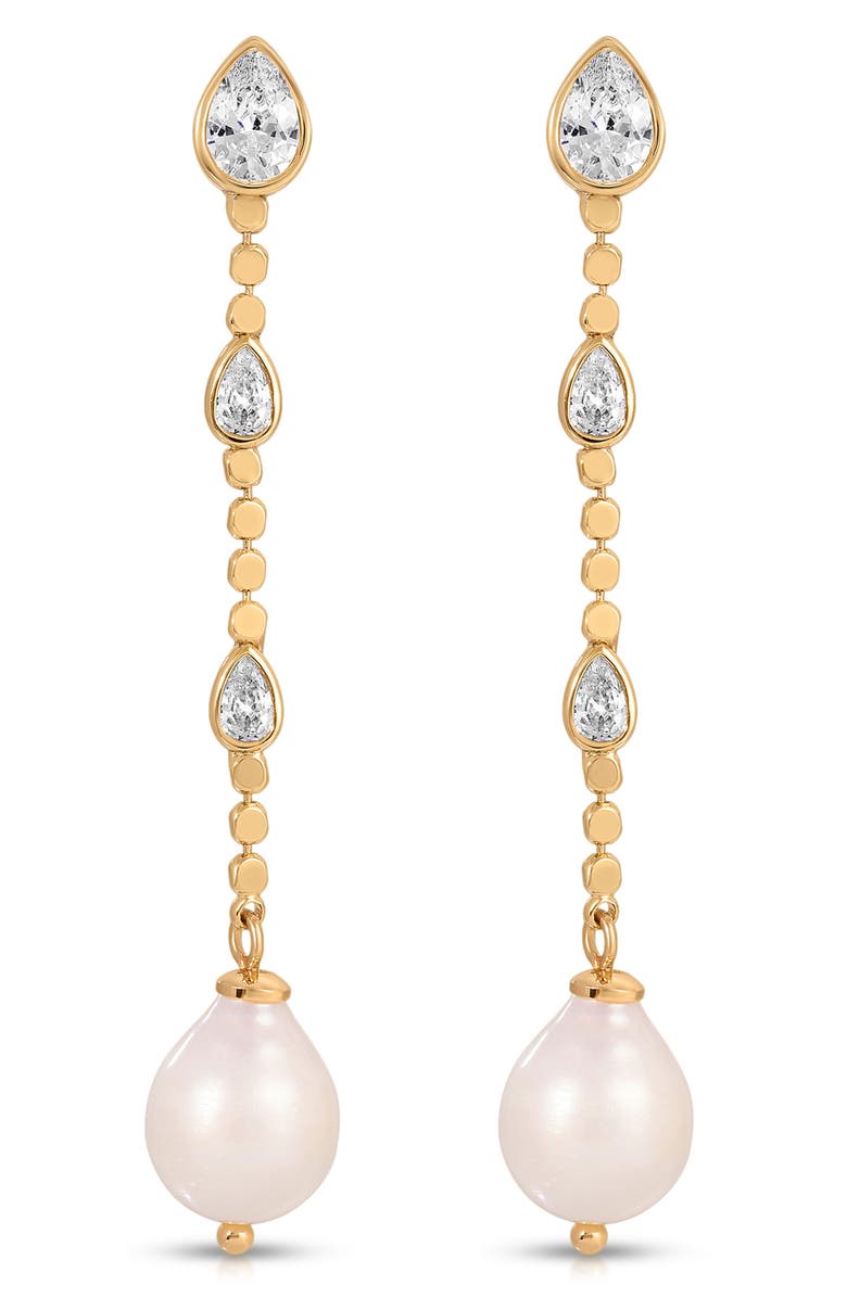 Ettika Teardrop Cubic Zirconia & Freshwater Pearl Drop Earrings, Main, color, Gold