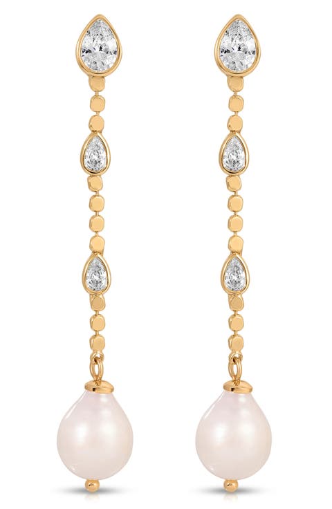 Teardrop Cubic Zirconia & Freshwater Pearl Drop Earrings