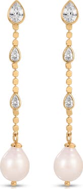 Ettika Teardrop Cubic Zirconia & Freshwater Pearl Drop Earrings