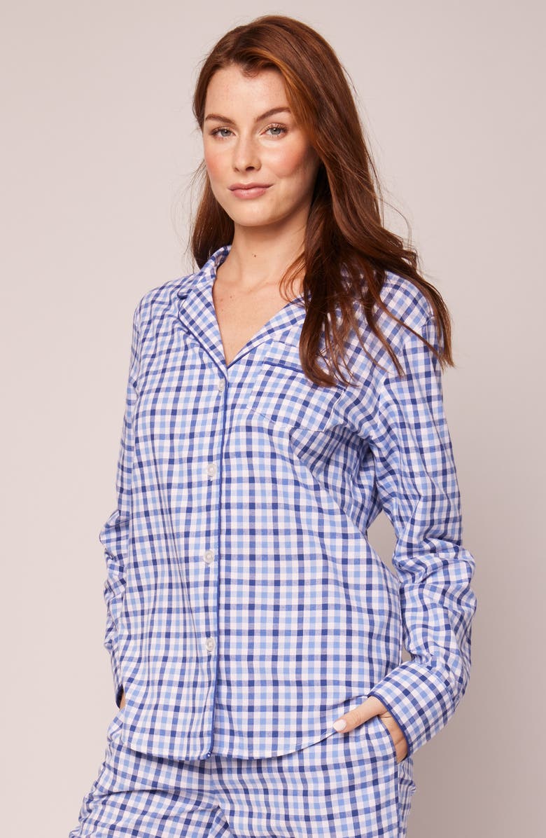 Petite Plume Gingham Brushed Cotton Twill Pajamas, Alternate, color, Blue