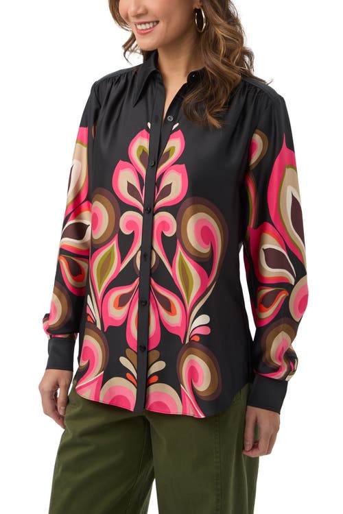 Trina Turk Cassavetes Button Up Border Printed Top In Multi