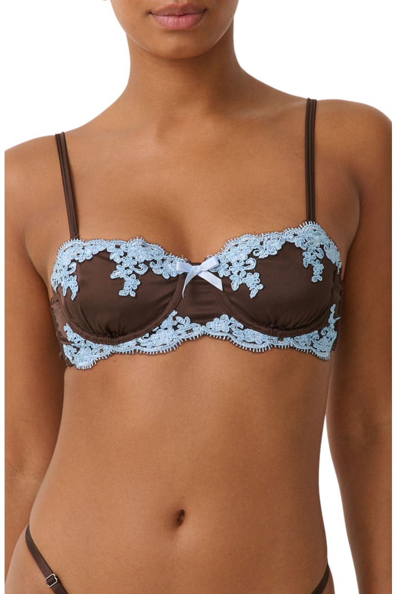 Cinderella Lace Trim Underwire Strapless Satin Bra, Main, color, ESPRESSO