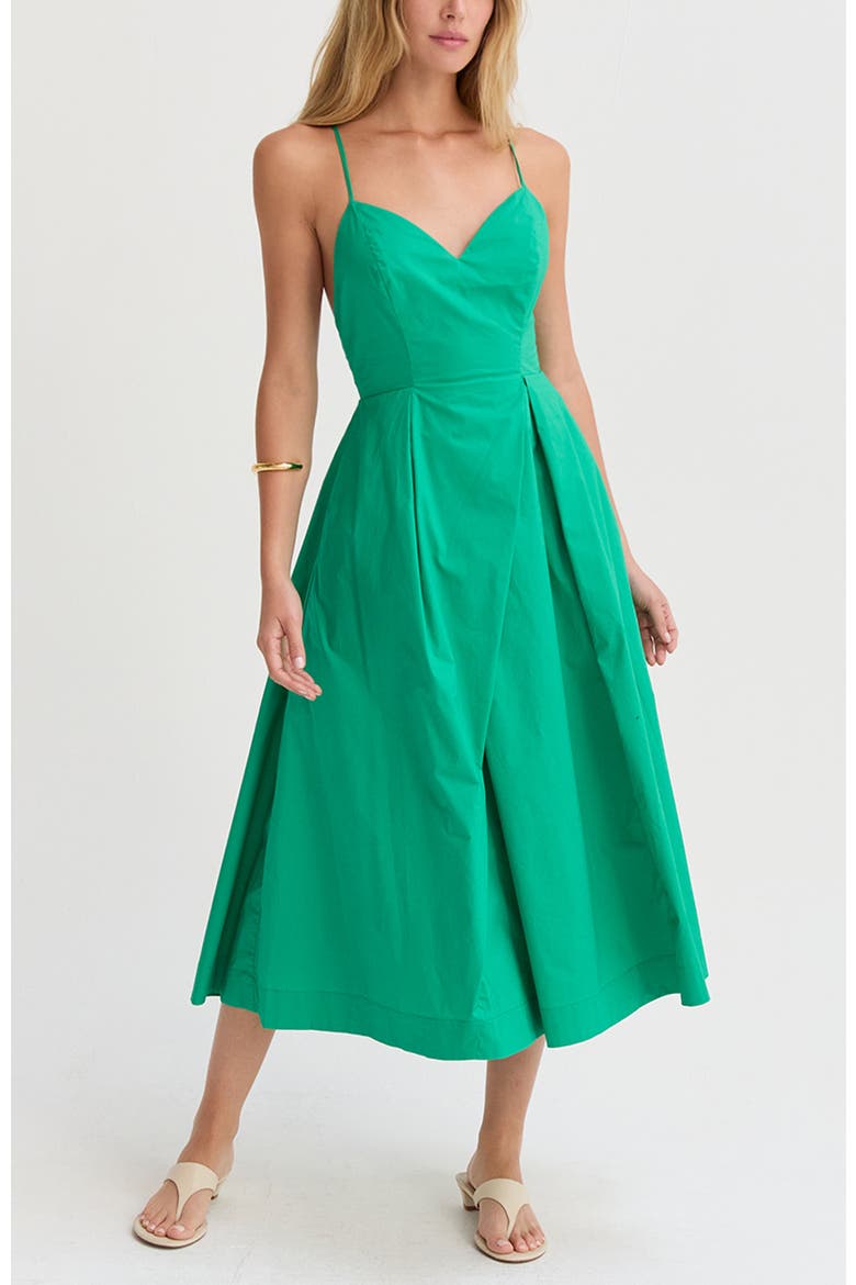V-neck Poplin Midi Dress, Main, color, Green
