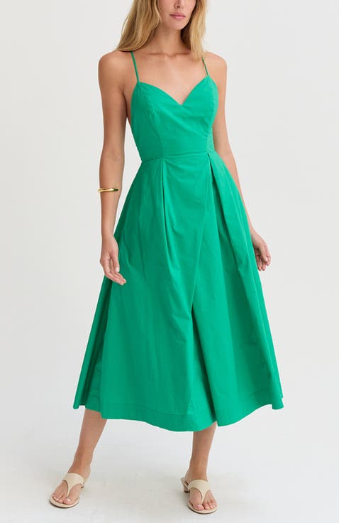 V-neck Poplin Midi Dress