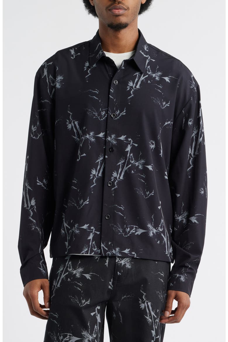 Hunter Lawrence Edition - Flower Pattern Button-Up Shirt, Alternate, color, BLACK