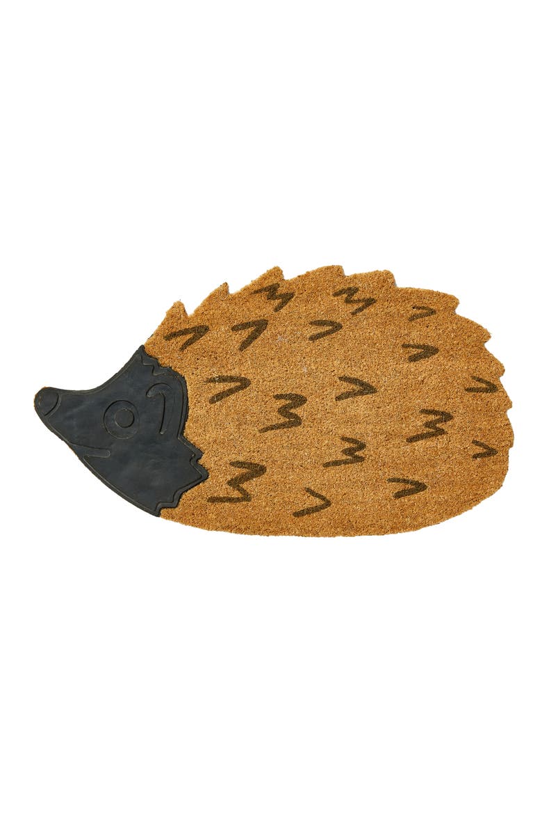 Hedgehog Shaped Non Slip Coir Door Mat Everyday Brown Rug, Main, color, Brown