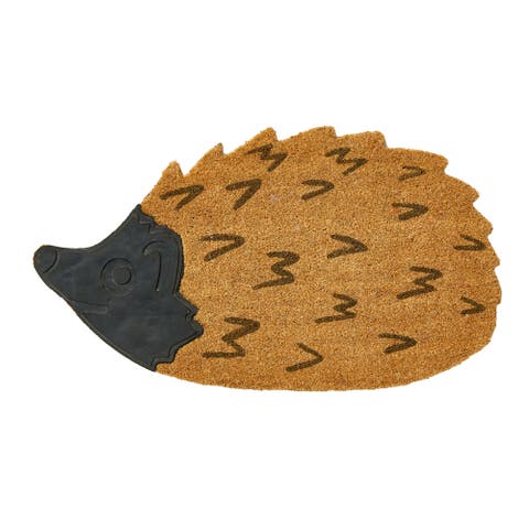 Hedgehog Shaped Non Slip Coir Door Mat Everyday Brown Rug