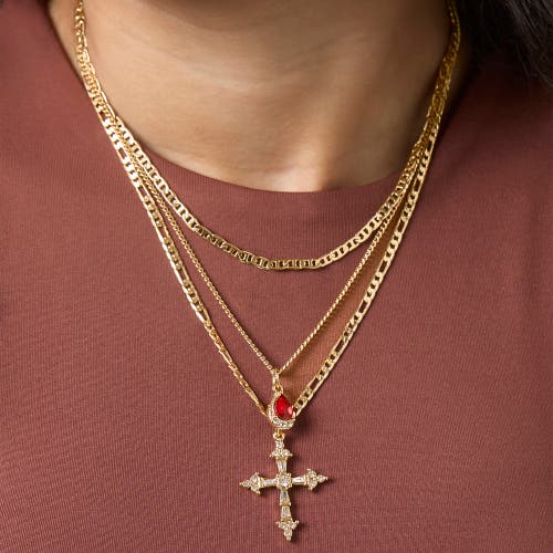 Jessica Simpson Layered Cross & Gem Necklace In Gold