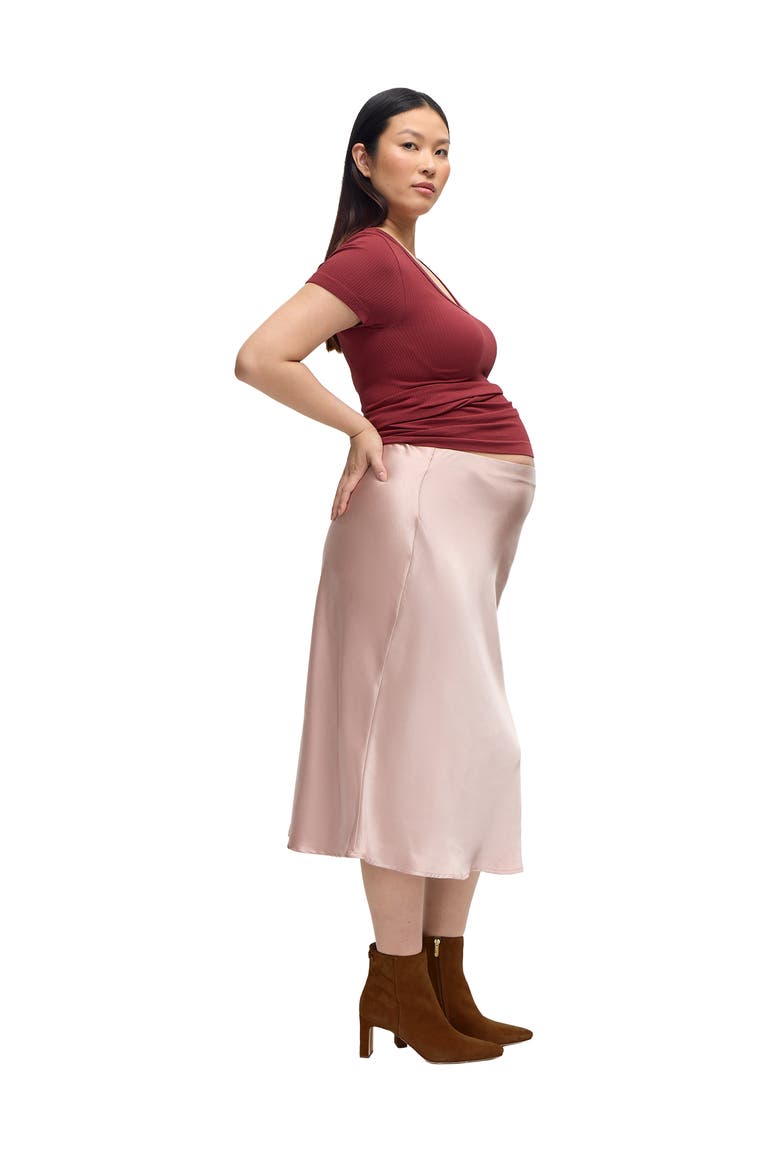 Maternity Satin Bias Skirt, Alternate, color, Dusty Rose