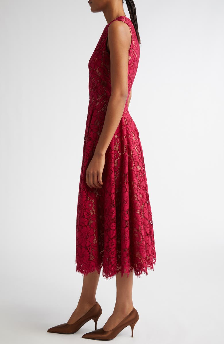 Michael Kors Collection Floral Lace Sleeveless Fit & Flare Midi Dress, Alternate, color, Raspberry
