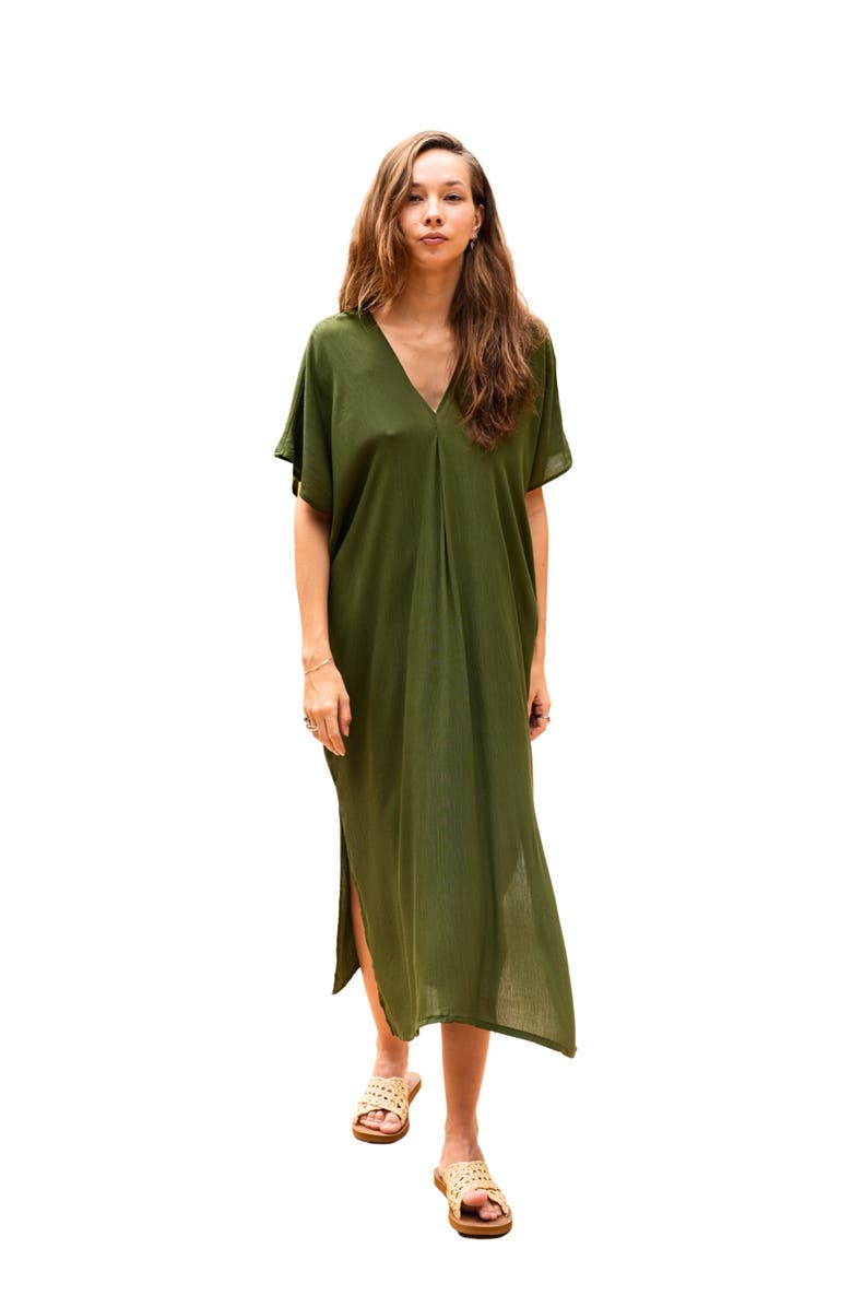 PINK HALEY Gina Breezy Crinkle Kaftan Dress, Main, color, Green